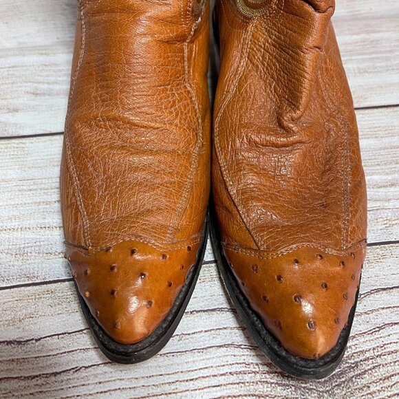 Vintage Dan Post Lizard Leather Ostritch Toe Cowboy Boots Size 9.5 D Round Toe - Picture 5 of 12